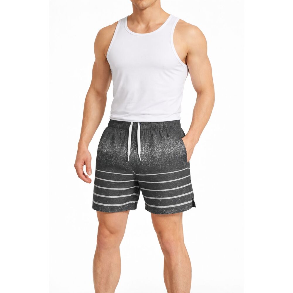 MIER Mens Running Shorts Black White Paint Splatter Stripe 5” Gym Training M NWT